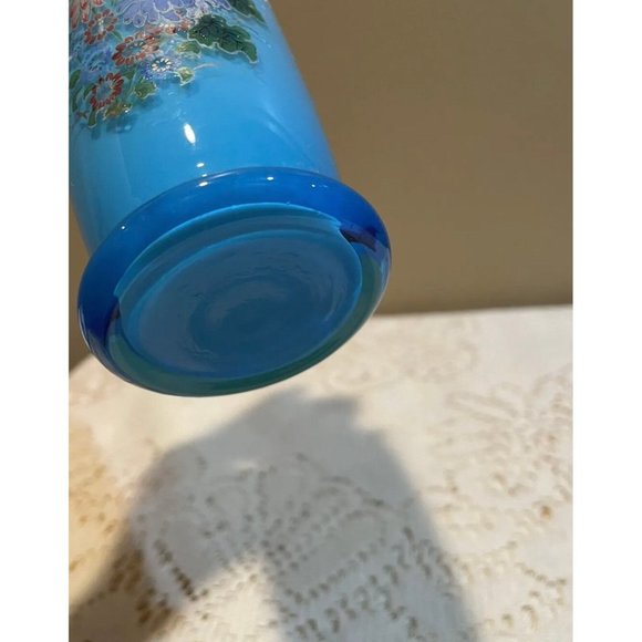 Blue Glass Bud Vase With Floral Pattern - Picture 5 of 7